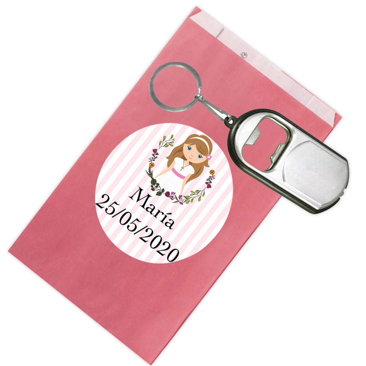 Porte-clés ouvre-bouteille avec enveloppe personnalisée pour communion