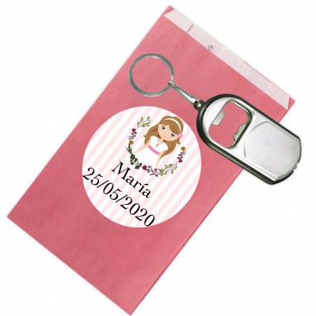 Porte-clés ouvre-bouteille avec enveloppe personnalisée pour communion