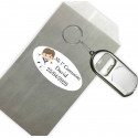 Porte-clés ouvre-bouteille pour des détails de communion enfant personnalisé avec enveloppe et autocollant