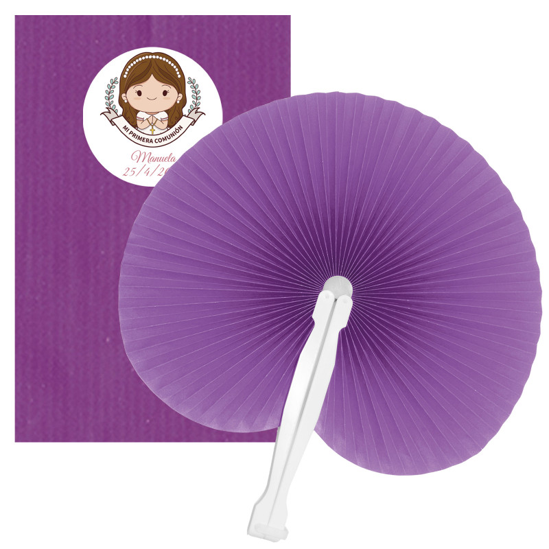 éventail en papier lila personnalisé détail élégant pour communions