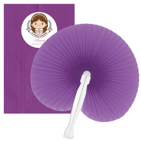 éventail en papier lila personnalisé détail élégant pour communions