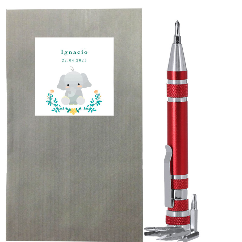 Outil de poche personnalisé avec autocollant éléphant détail original pour invité