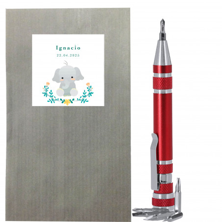 Outil de poche personnalisé avec autocollant éléphant détail original pour invité