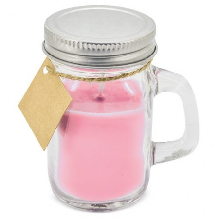 Bougie parfumée rose avec couvercle personnalisé pour baptême