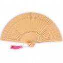 Éventail en bois avec pompon rose personnalisé pour les invités