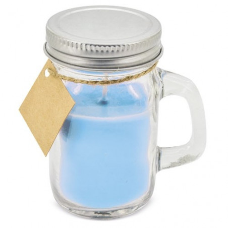 Bougie aromatique bleue avec couvercle personnalisé pour baptême