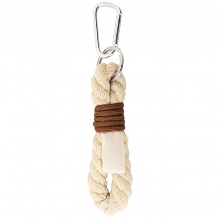 Porte clés en coton beige et simili cuir: détail personnalisé pour des événements spéciaux