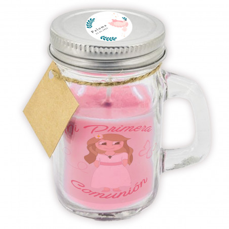 Bougie parfumée personnalisée avec des autocollants pour la communion fille