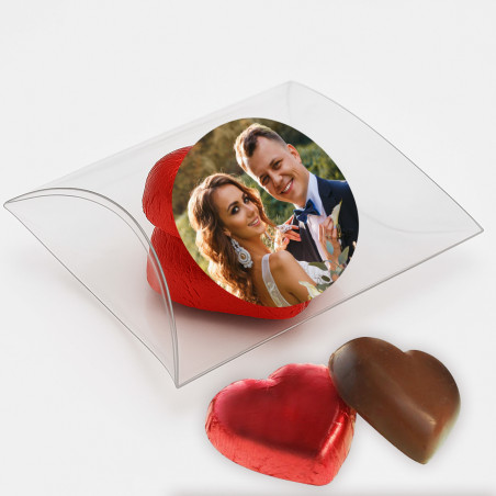Bombons en forme de cœur en chocolat avec adhésif personnalisé