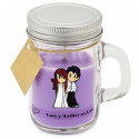 Bougie couleur lilas dans un pot en verre personnalisé pour les mariages