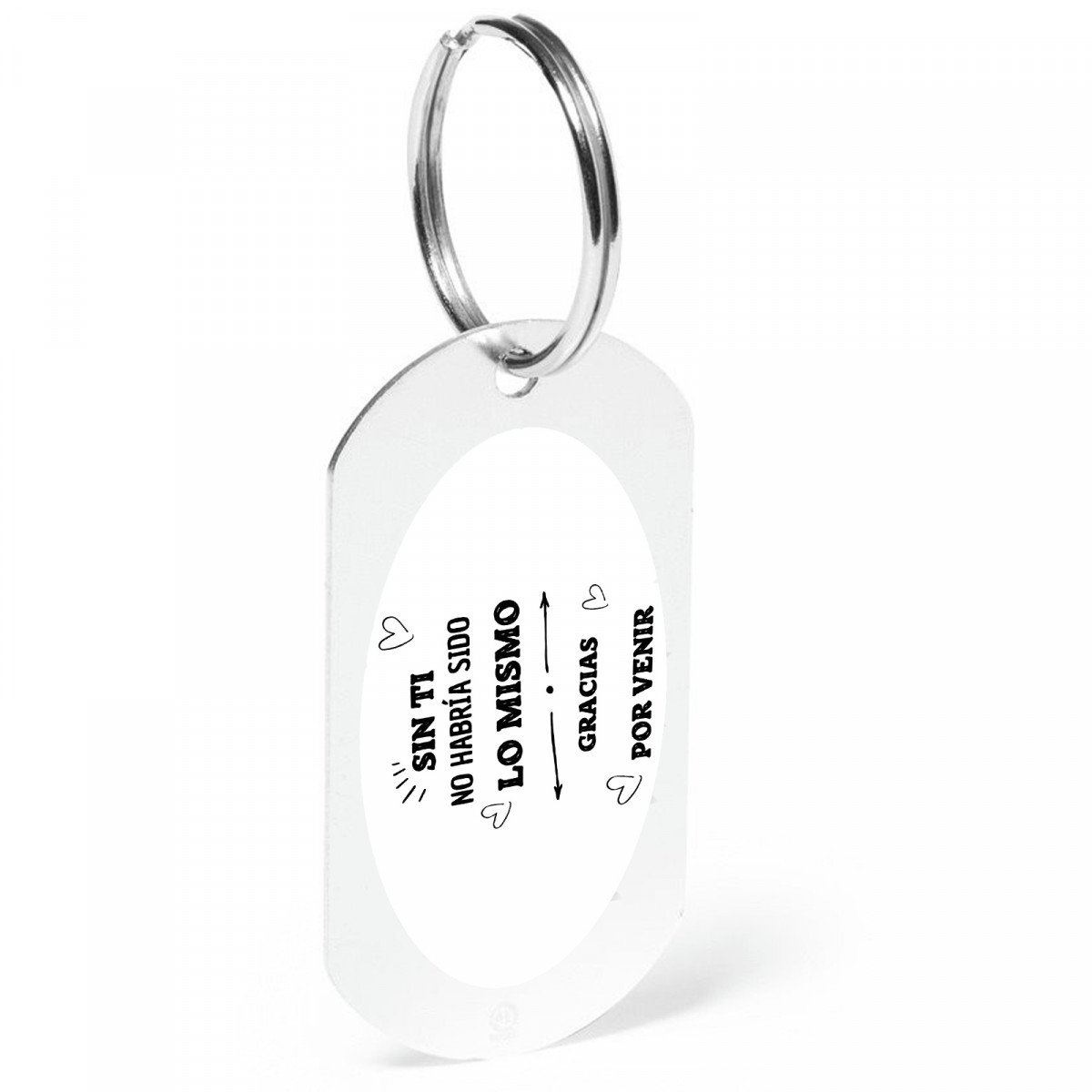 Porte-clé en aluminium recyclé pour des détails avec des adhésifs avec phrase de remerciement