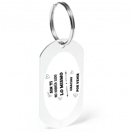 Porte-clé en aluminium recyclé pour des détails avec des adhésifs avec phrase de remerciement