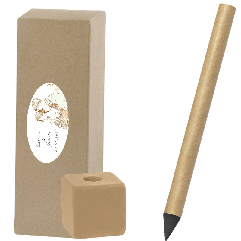 Crayon éternel en carton recyclé avec adhésif personnalisé et boîte de présentation