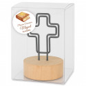 Clip en forme de croix avec boîte en acétate et adhésif de communion personnalisé