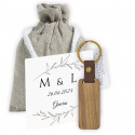 Porte-clés en bois avec carte imprimée et sac pour les détails des invités de mariage