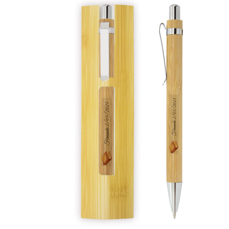 Stylo en bambou personnalisé avec adhésif transparent : un détail durable et élégant pour les communions