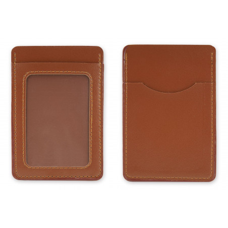 Porte-cartes marron dans un sac kraft avec autocollant communion fille personnalisé