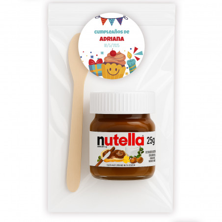 Nutella personnalisée avec autocollant dans un sac transparent avec cuillère