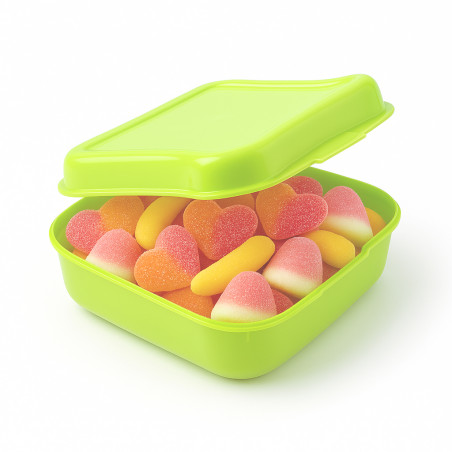 Boîte verte avec des bonbons sans gluten personnalisée : détail sucré pour les invités