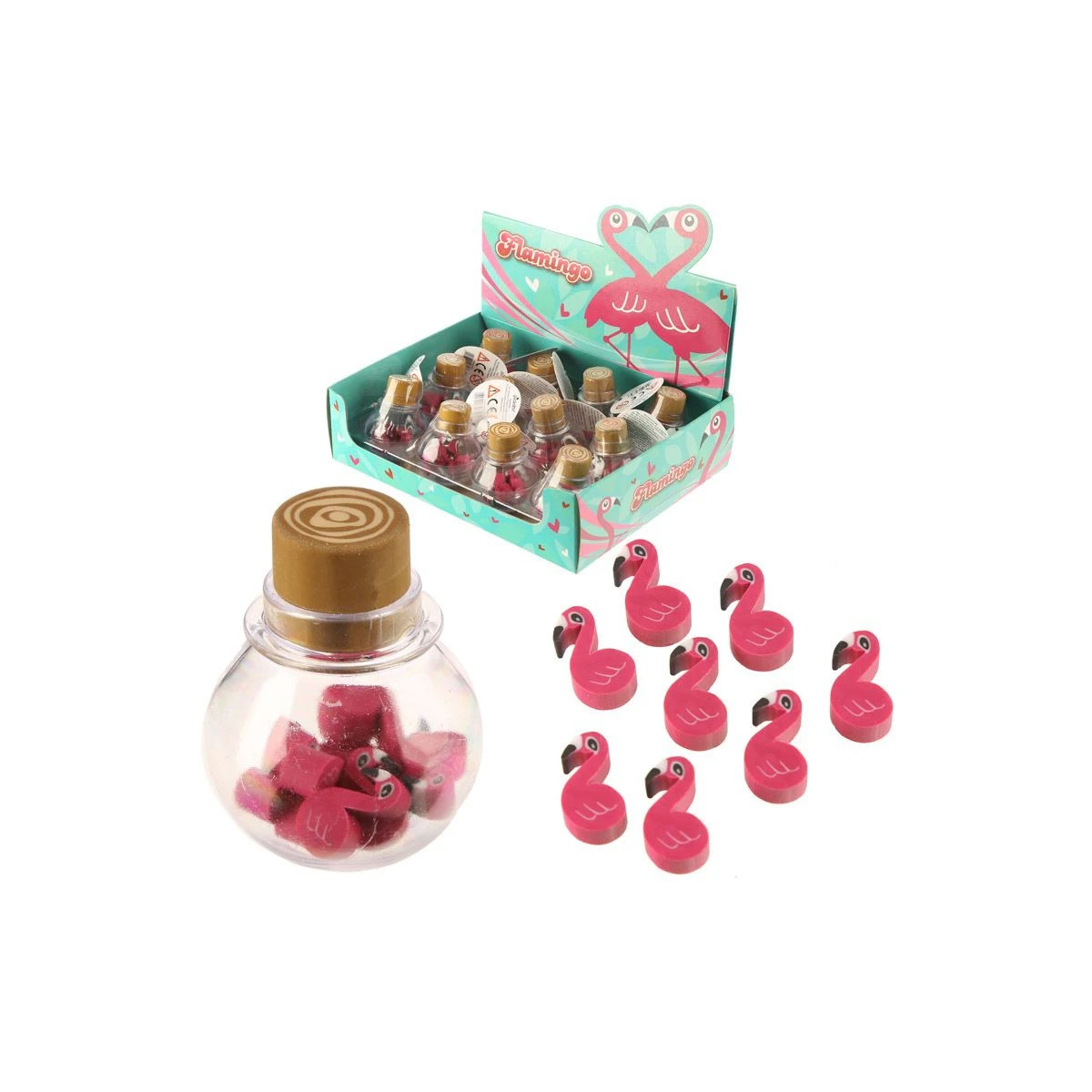 Mini gommes flamant rose