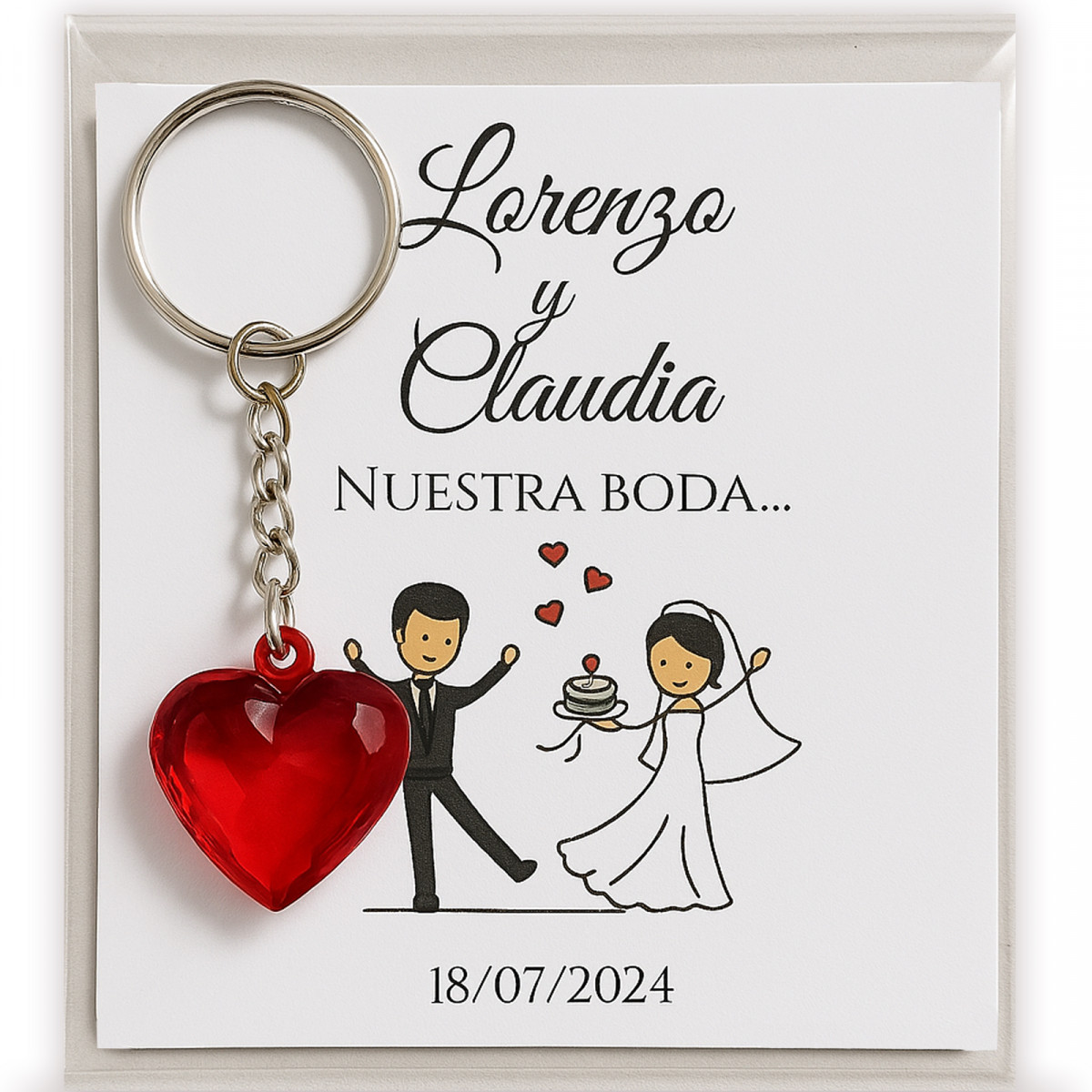 Porte clés cœur rouge avec carte personnalisée : un souvenir de mariage spécial