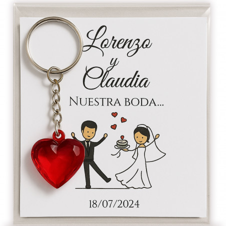 Porte clés cœur rouge avec carte personnalisée : un souvenir de mariage spécial