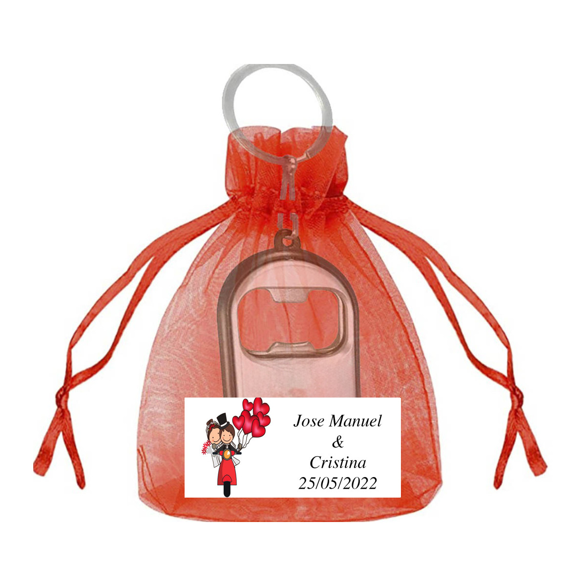 Porte-clés ouvre-bouteille de mariage avec sac personnalisé