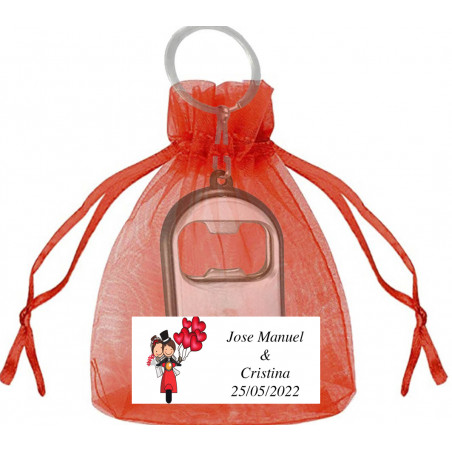 Porte-clés ouvre-bouteille de mariage avec sac personnalisé