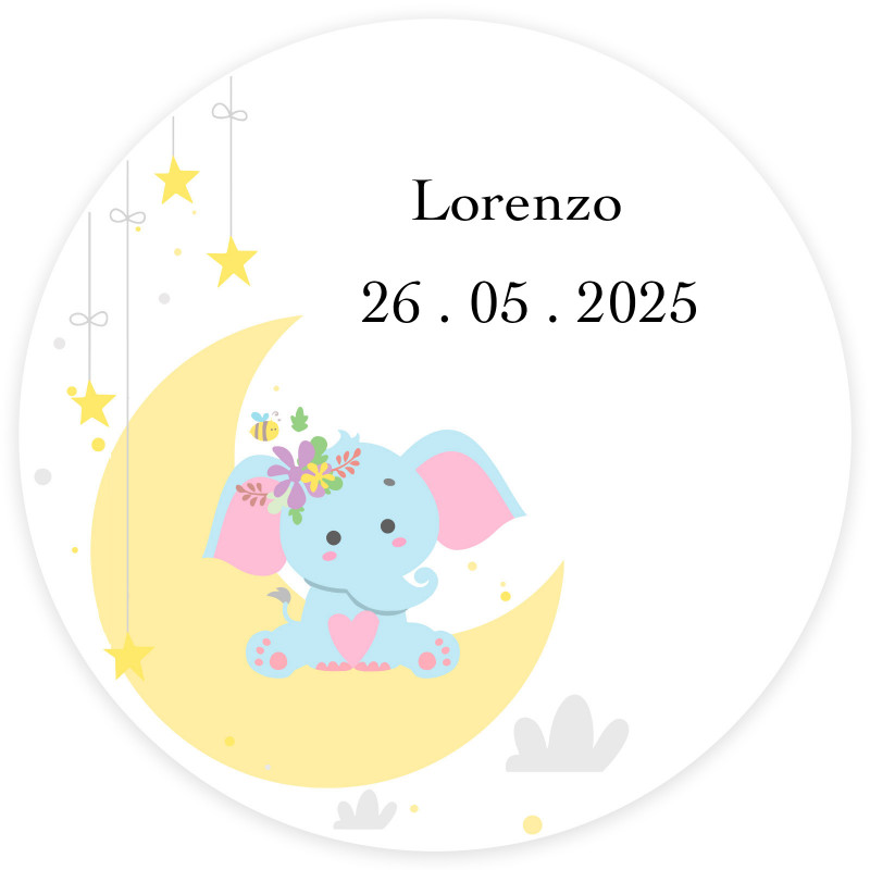 Autocollant rond de 3 cm avec un design d'éléphant pour les détails.
