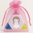 Marqueur tricolore personnalisé pour communion avec autocollant fille de communion dans un sac en organdi