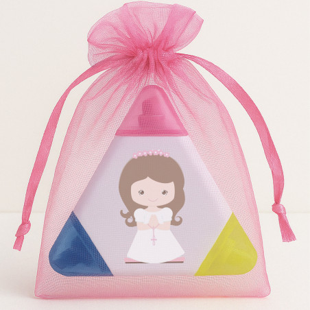 Marqueur tricolore personnalisé pour communion avec autocollant fille de communion dans un sac en organdi