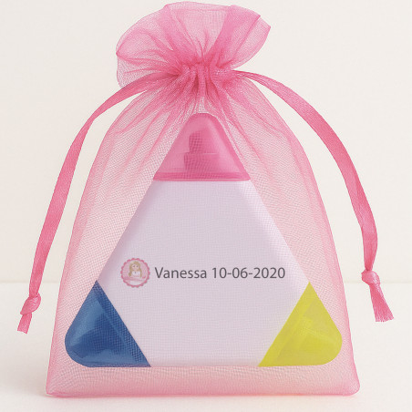 Marqueur tricolore personnalisé pour communion avec autocollant fille de communion dans un sac en organdi