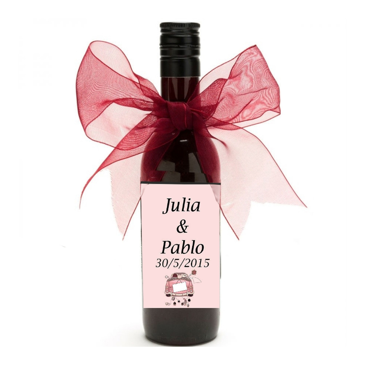 Bouteille de vin rouge pour des détails de mariage personnalisés
