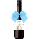 Petite bouteille de vin avec noeud rose et autocollant personnalisé pour baptême