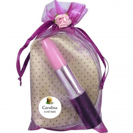 Porte-monnaie et stylo rouge à lèvres détails de communion personnalisés
