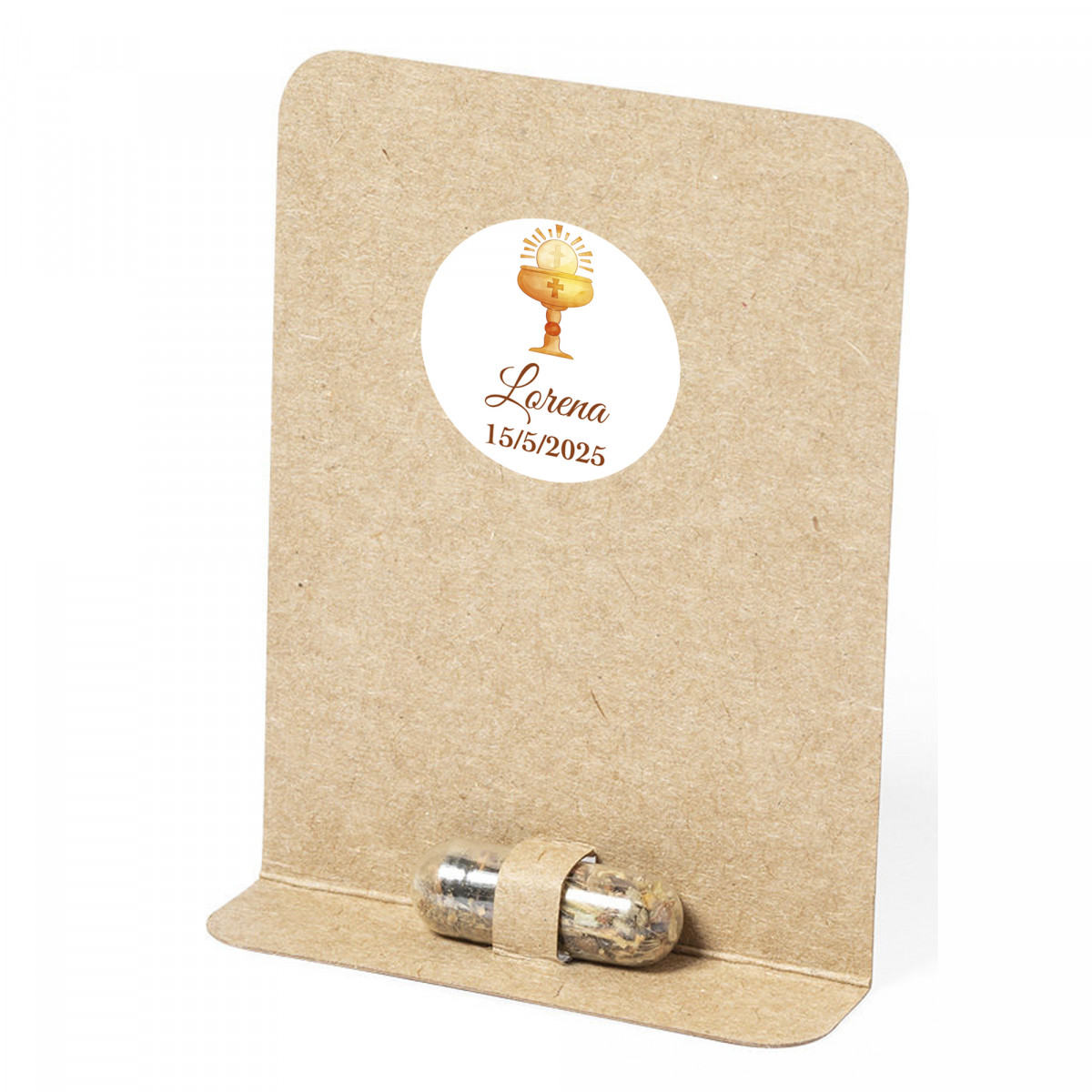 Capsule de graines avec un adhésif personnalisable spécial pour le détail de la première communion