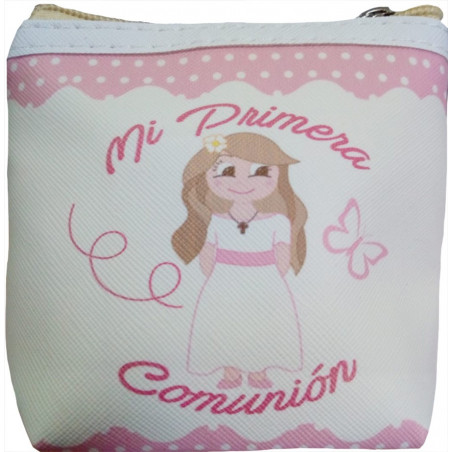 Porte monnaie pour première communion avec un sac en organza rose