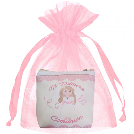 Porte monnaie pour première communion avec un sac en organza rose