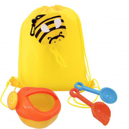 Mochila enfant abeille avec arrosoir et accessoires pour le sable