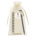 Stylo de graduation avec carnet personnalisé dans un sac en organza