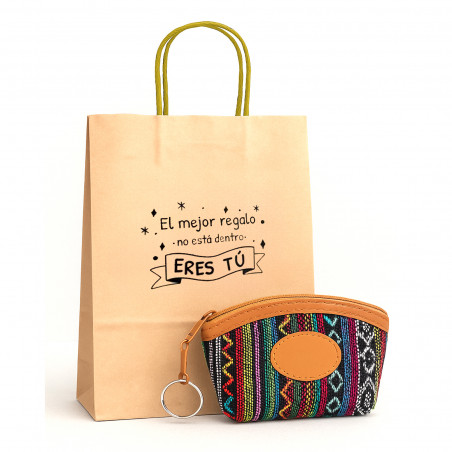 Porte-clés présenté dans un sac avec des messages