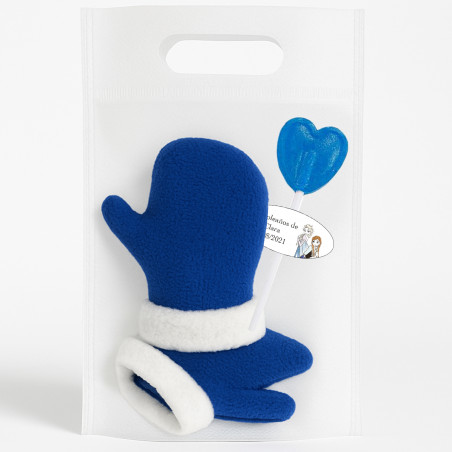 Gants polaires bleus pour enfants et sucette en sachet avec autocollant de Frozen pour invités