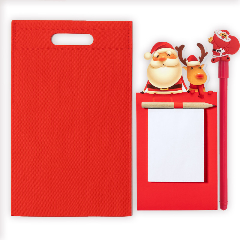 Bloc-notes magnétique pour réfrigérateur spécial Noël avec crayon et stylo de Noël dans un sac cadeau