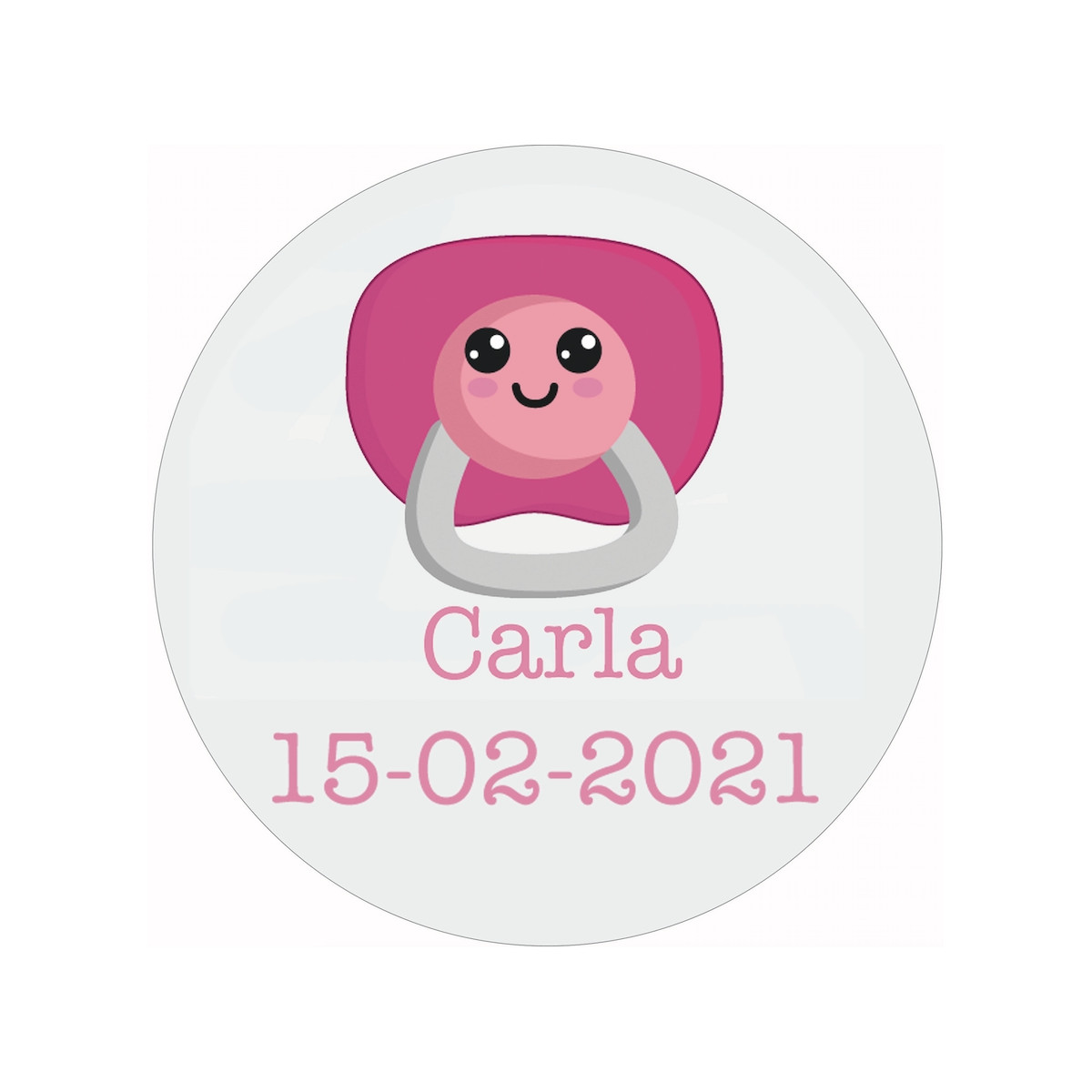 Adhésif personnalisé pour baptême 3 cm avec design de tétine rose