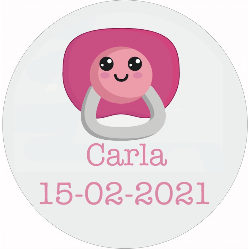 Adhésif personnalisé pour baptême 3 cm avec design de tétine rose
