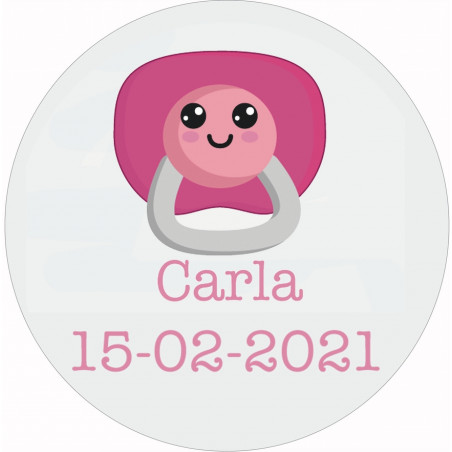 Adhésif personnalisé pour baptême 3 cm avec design de tétine rose