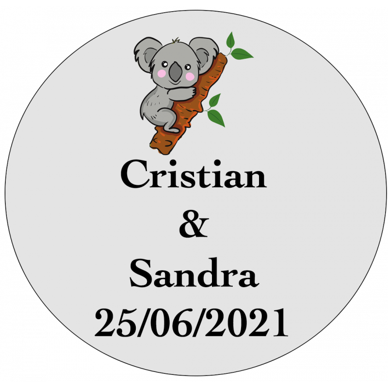 Autocollant personnalisé de 3 cm pour les mariages avec un design de koala