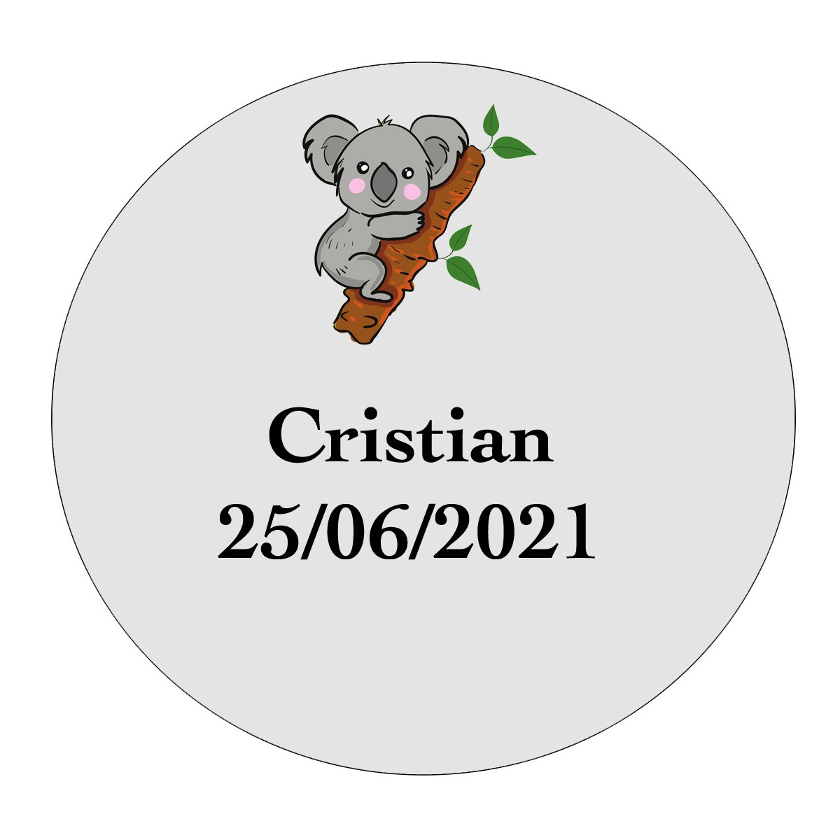 Adhésif koala personnalisé de 3 cm pour baptêmes, communions et anniversaires