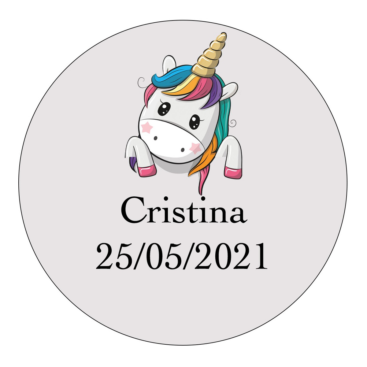 Adhésif licorne personnalisé de 3 cm pour événements enfants