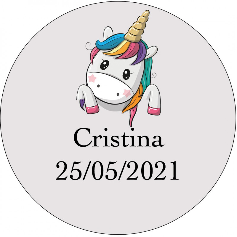 Adhésif licorne personnalisé de 3 cm pour événements enfants